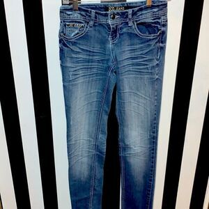 Y2K ZCO Straight Leg Low Rise Denim Jeans EUC Size 5 Juniors Bedazzled & Stars